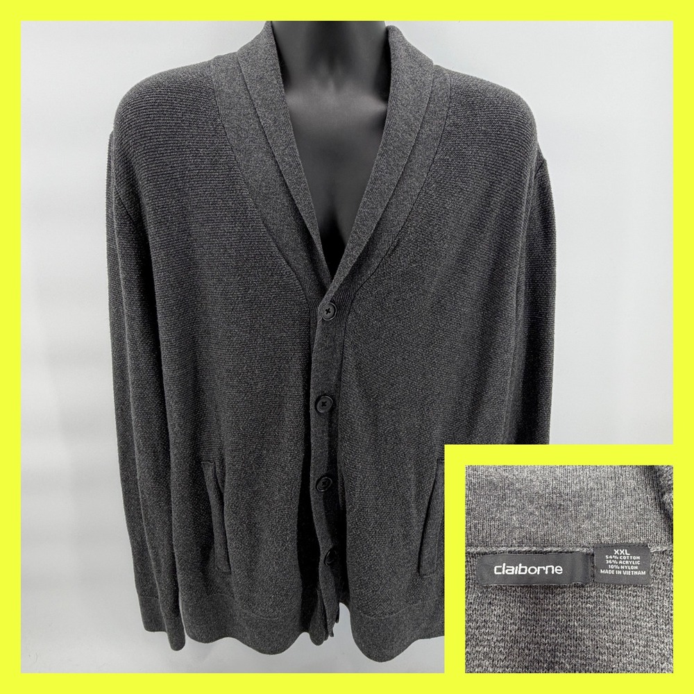 Claiborne Cardigan Sweater Womens‎ XXL Gray Shawl Collar Button Front - Picture 1 of 5